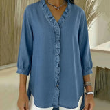 Blusa de V com Renda e Toque Suave