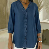 Blusa de V com Renda e Toque Suave