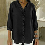 Blusa de V com Renda e Toque Suave