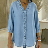 Blusa de V com Renda e Toque Suave