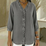 Blusa de V com Renda e Toque Suave