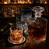 Conjunto de garrafas e copos de whisky