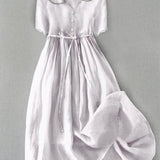 Vestido Isla Midi - Conforto Elegante em Algodão-Linho para Mulheres