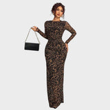Amélia - Vestido maxi justo com mangas compridas
