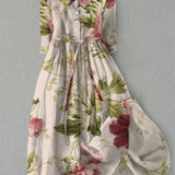 Vestido Feminino - Vestido de Verão Vintage Floral com Laço para Convidadas de Casamento